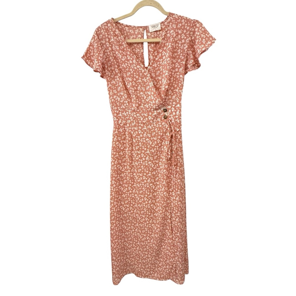 Sienna Sky Small pink mauve White Floral Faux Wrap Midi Dress